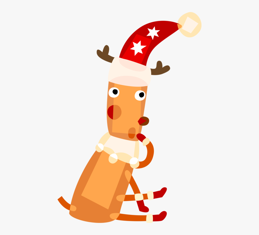 Vector Illustration Of Reindeer Wears Santa S Hat, HD Png Download