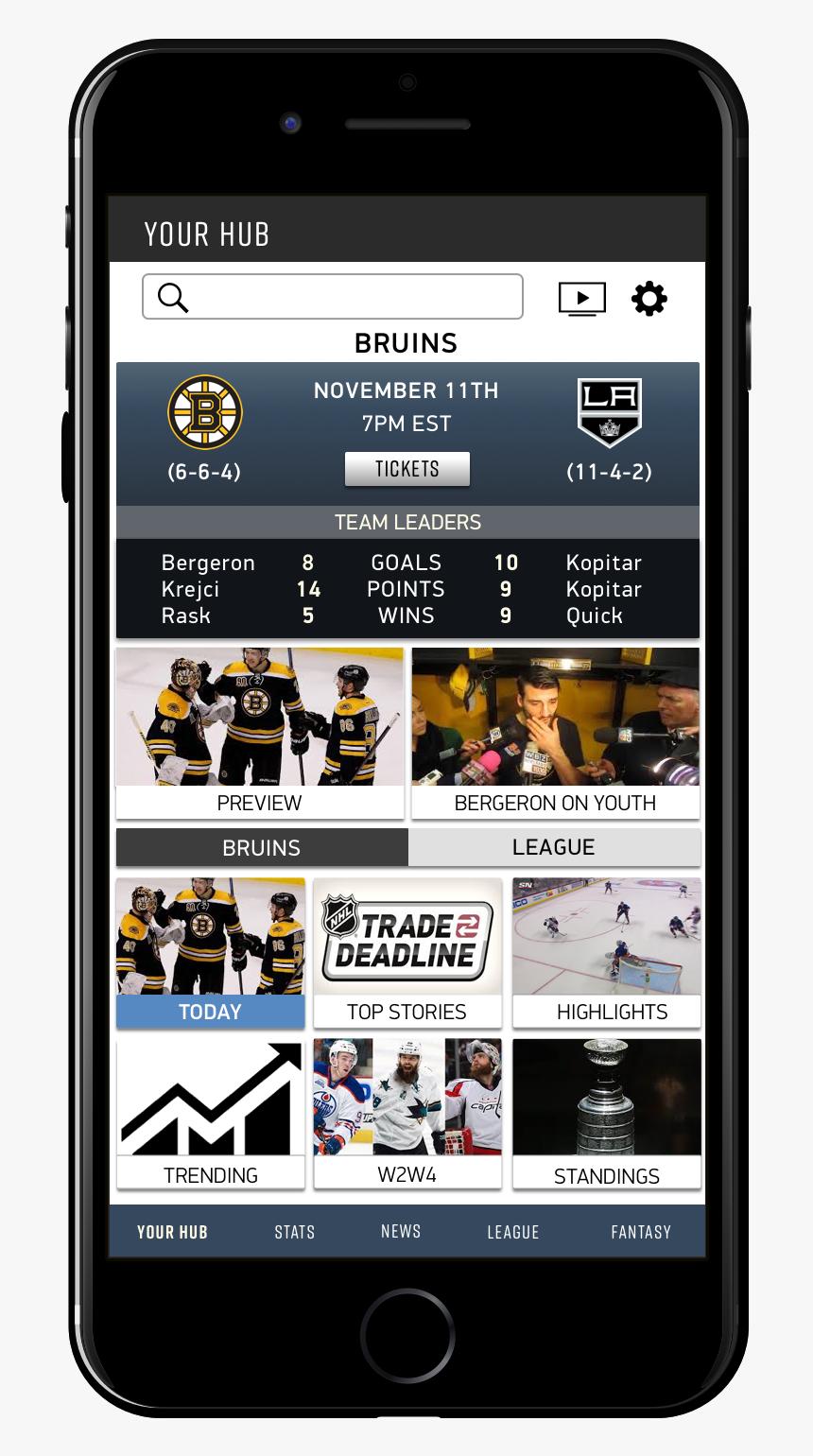 Nhl App - My Hub - Today - Bruins - Smartphone, HD Png Download