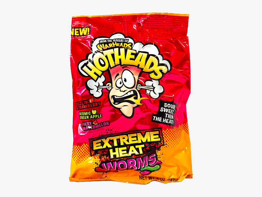 Warheads Hotheads Extreme Heat Worms 5oz 142g Bag Front - Snack, HD Png Download