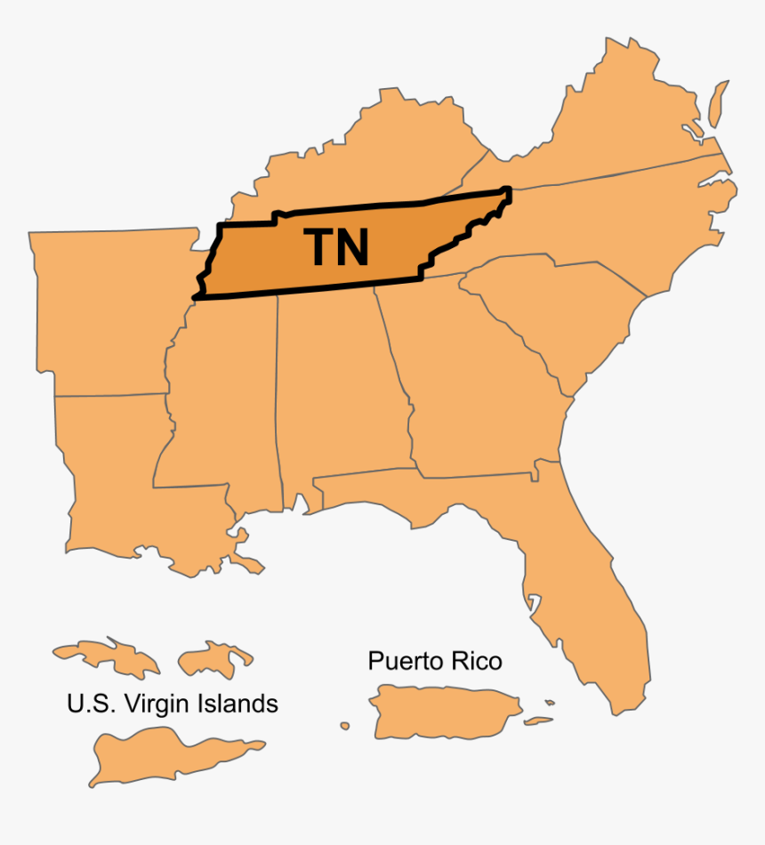 Tennessee Region Including Puerto Rico And The U - Map, HD Png Download