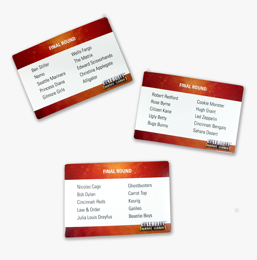 Celebrity Name Game Cards, HD Png Download