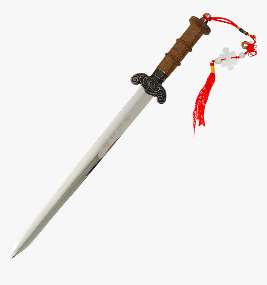 Chinese Short Sword With Wood Case - Chinese Sword With Ribbon, HD Png Download