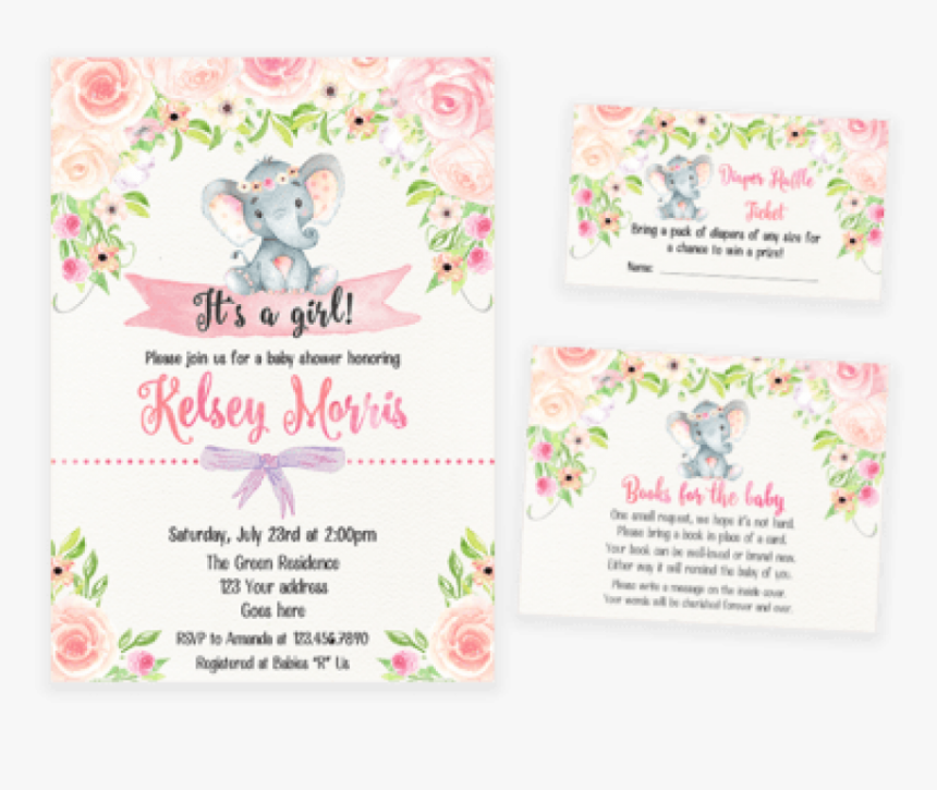 Free Png Download Blush Pink Floral Elephant Baby Shower - Blush Pink Floral Baby Invites, Transparent Png