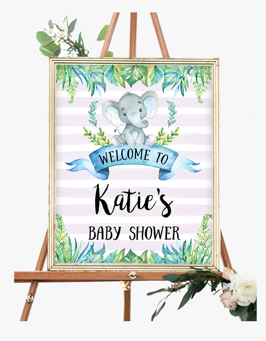Blue Elephant Safari Welcome Sign - Elephant Baby Shower Sign, HD Png Download
