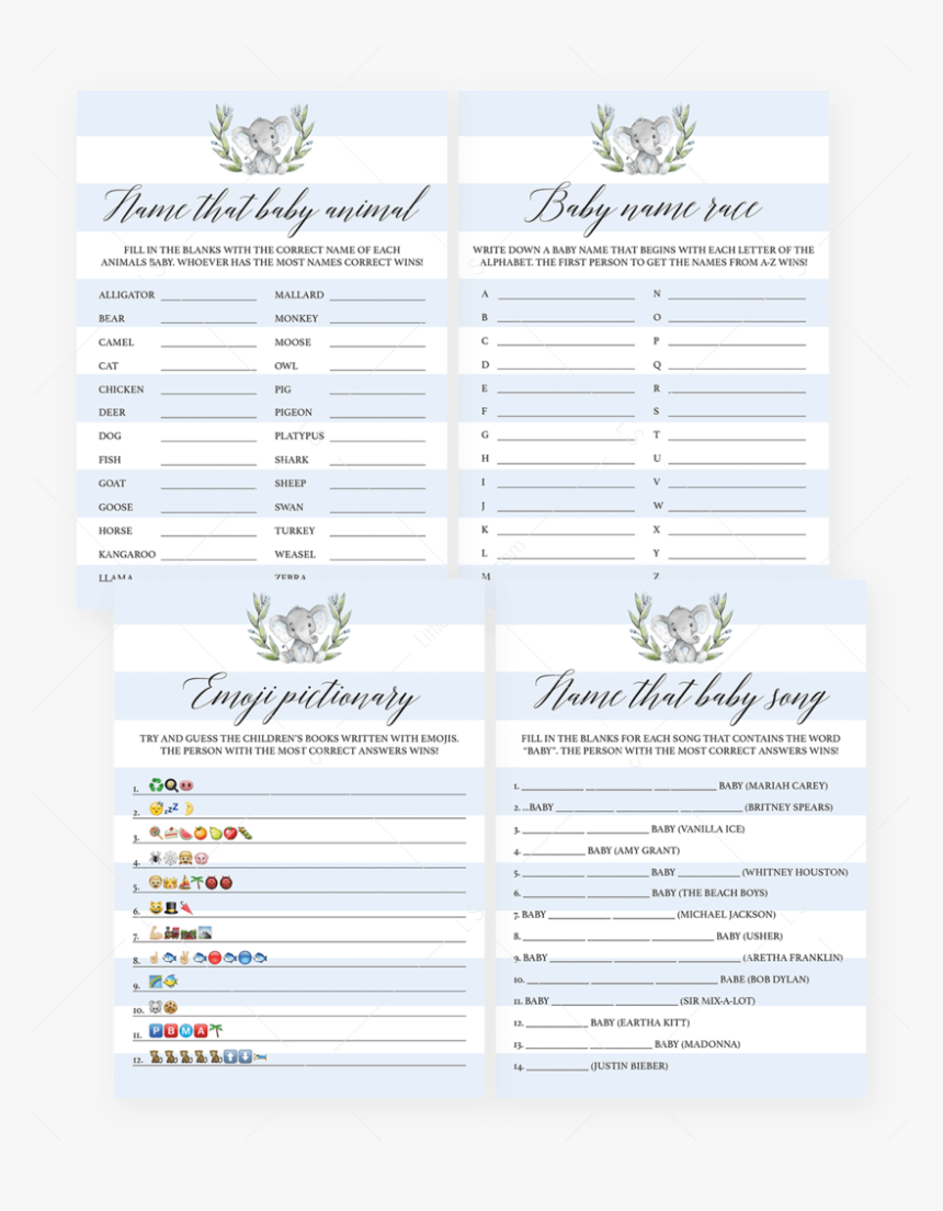 Elephant Boy Baby Shower Games Bundle Instant Download - Brochure, HD Png Download