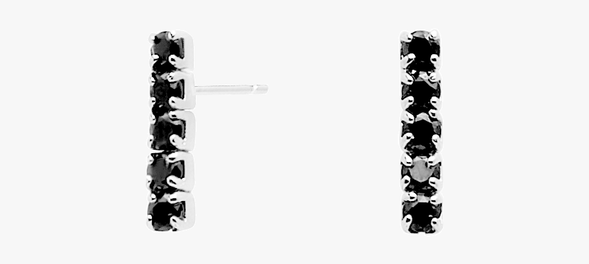 Black Kira Silver Earrings - Pendiente Barra Circonitas Negras, HD Png Download