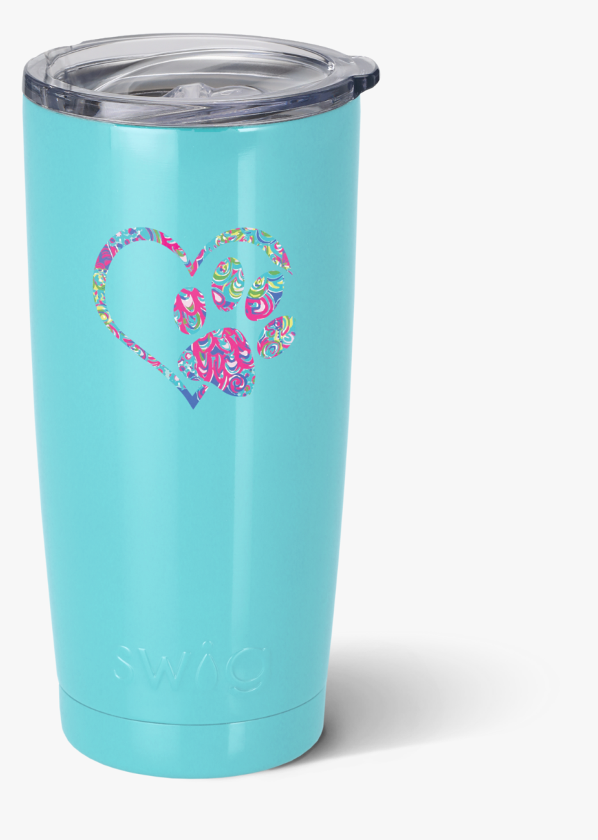 Turquoise Blue 20oz Tumbler With Heart And Paw Print - Soft Drink, HD Png Download