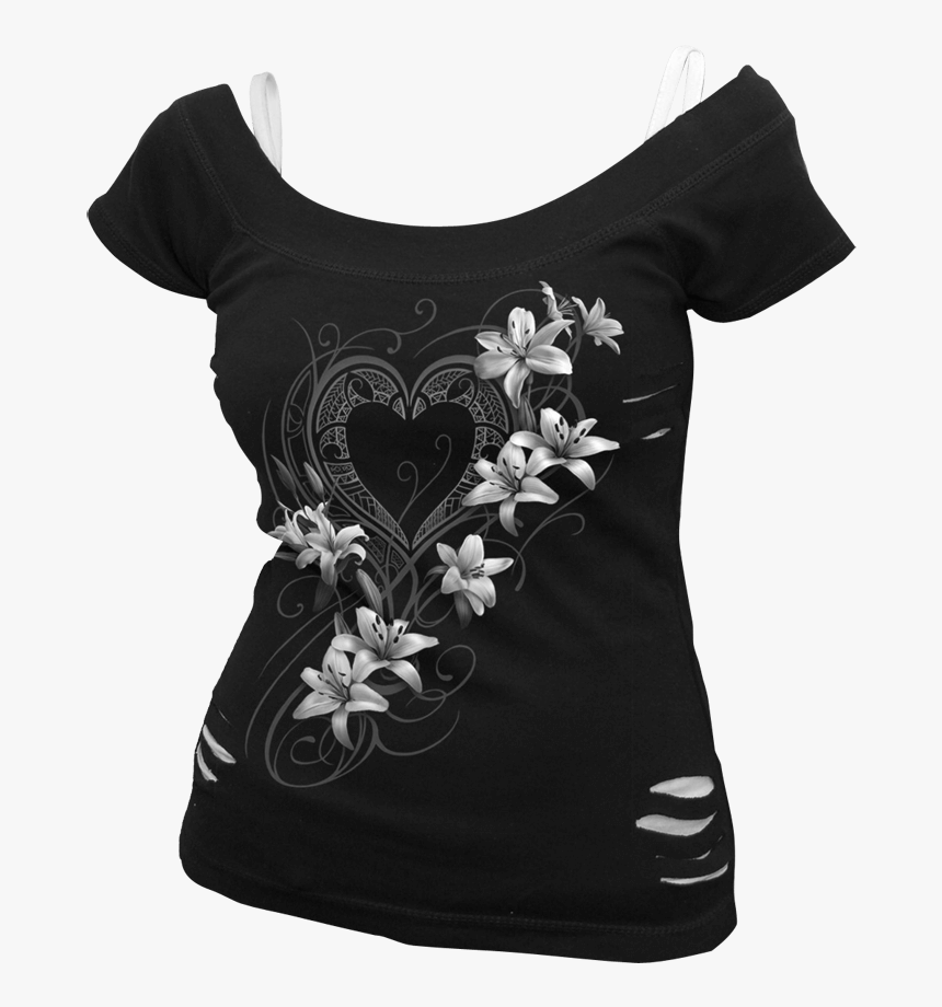 Gothic Lily Off The Shoulder Ripped Top - Damske Tricka Na Ramienka, HD Png Download