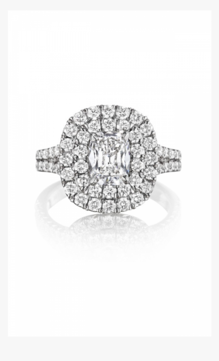 White 18 Karat Cushion Diamond Double Halo Split Shank - Engagement Ring, HD Png Download