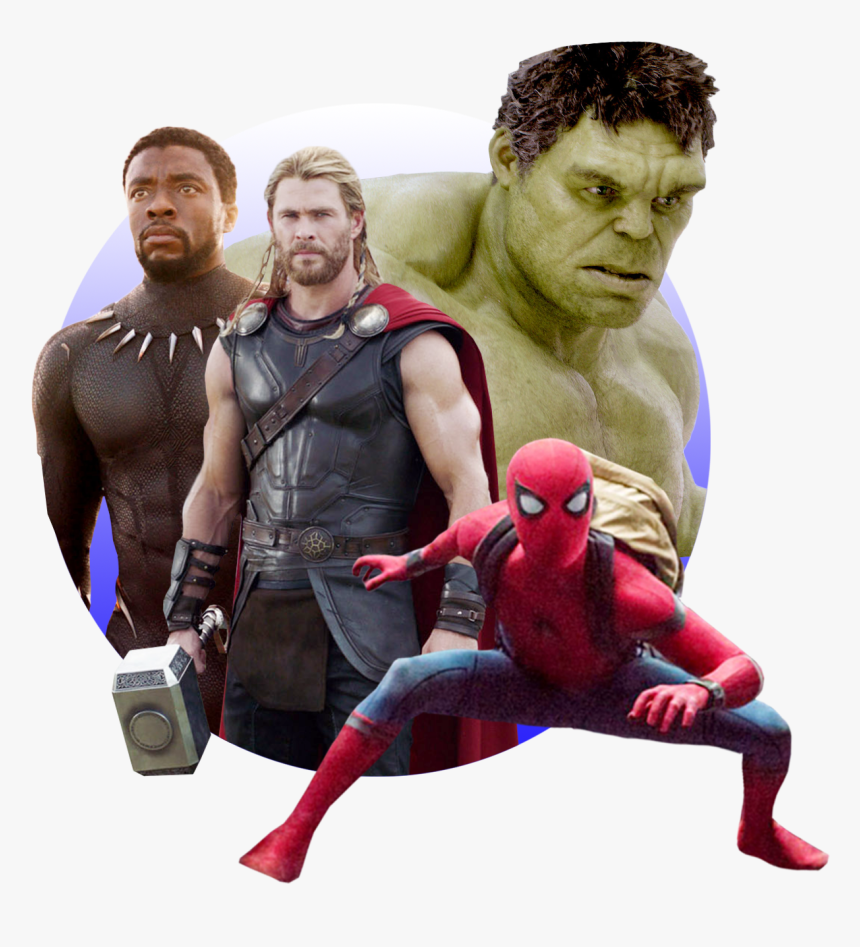 Photo Illustration Of Black Panther Thor The Hulk And - Stan Lee Most Famous Characters, HD Png Download