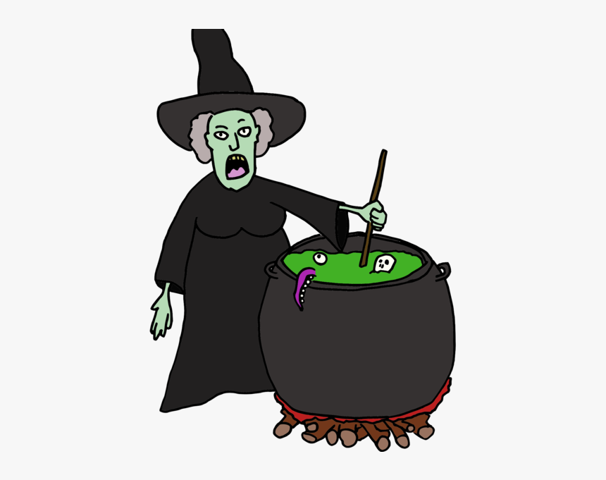 Witch With Text Complete Redbubble Design Drawing Cauldron - Cartoon, HD Png Download