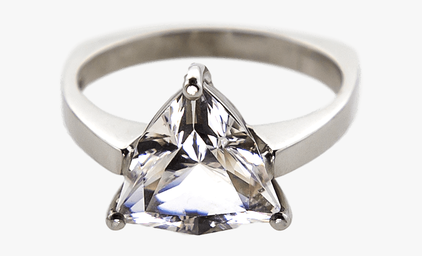 14k White Gold Fantasy White Quartz Trillion Solitaire - Engagement Ring, HD Png Download