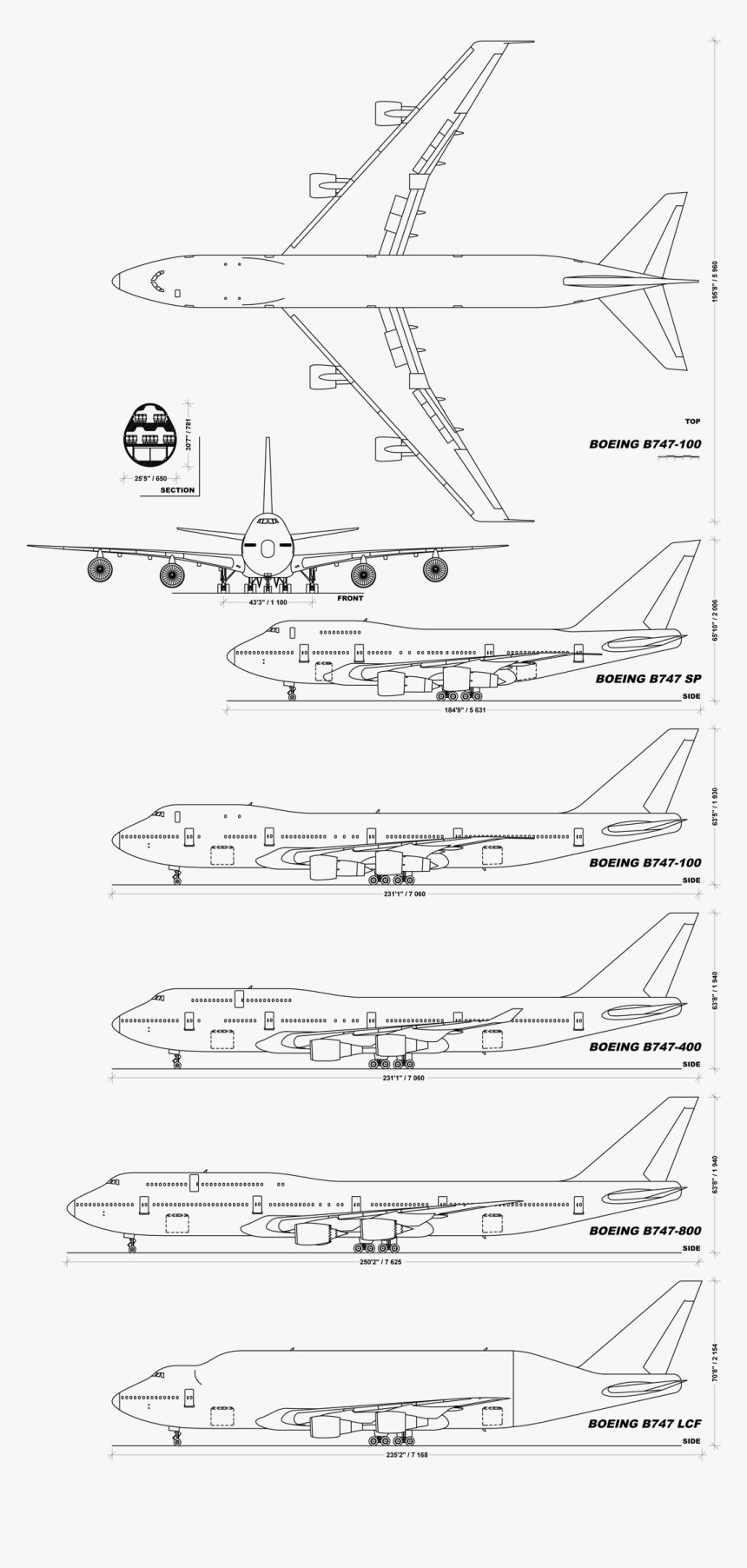 File - B747familyv1 - 0 - Boeing 747 100 Diagram, HD Png Download