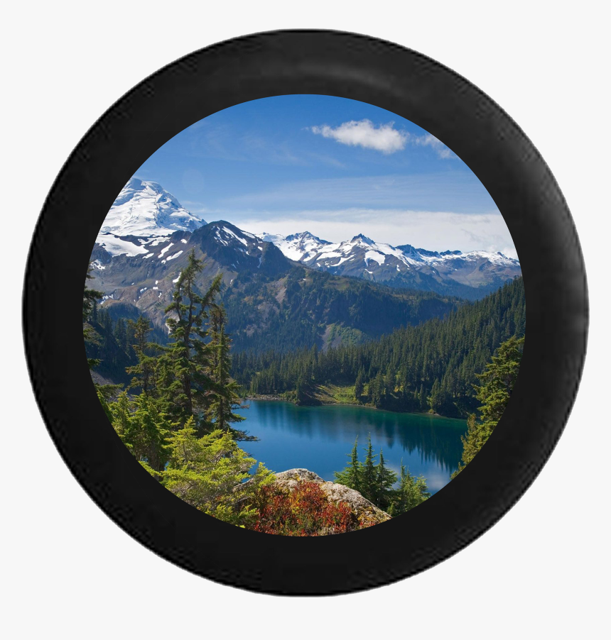 Mountain Range Pine Forest Calm Lake Snow Capped Jeep, HD Png Download