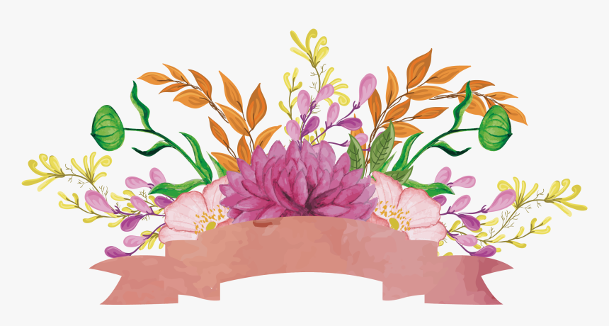 Floral Design Ribbon Watercolor Painting - Colorful Vector Painting Png, Transparent Png