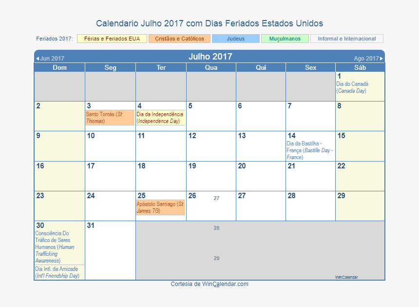 Calendário Dos Estados Unidos Julho 2017 Em Formato - Easter 2020, HD Png Download