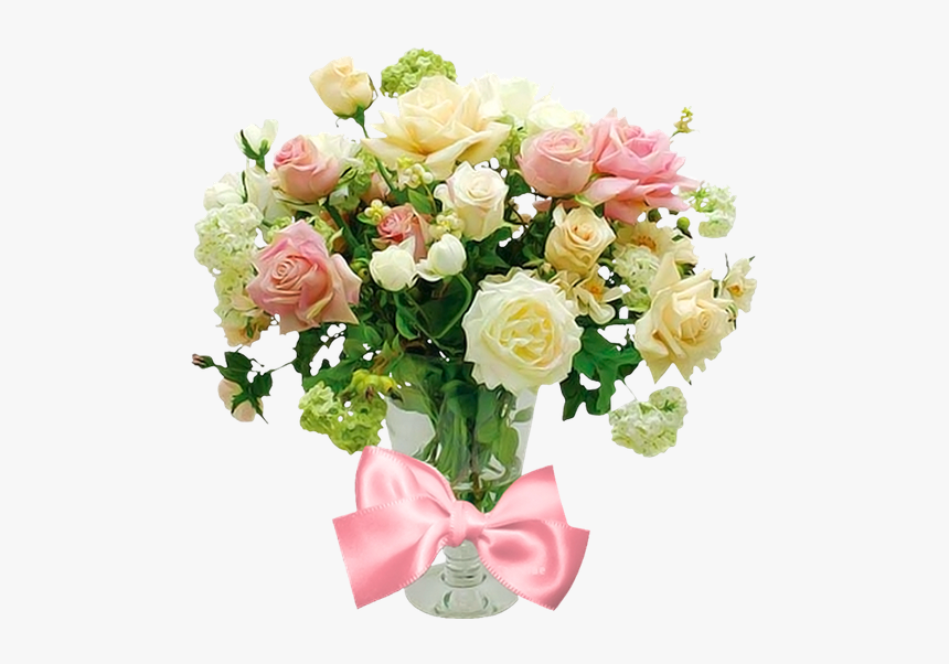 Букет Цветов, Ваза С Цветами, Букет Роз, Ваза С Бантом, - Flower Bouquet, HD Png Download