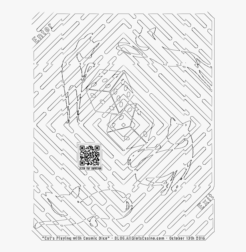 Coloring For Adults Of Cats Playing With Cosmic Dice - Line Art, HD Png Download