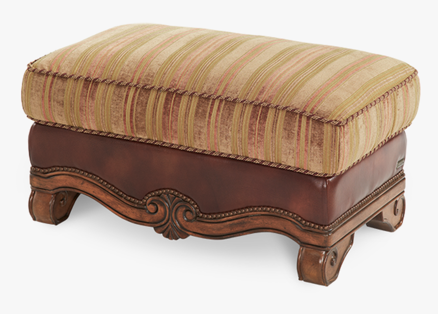 Carved Wood Frame Brown Leather Gold Stripe Patterned - Ottoman, HD Png Download