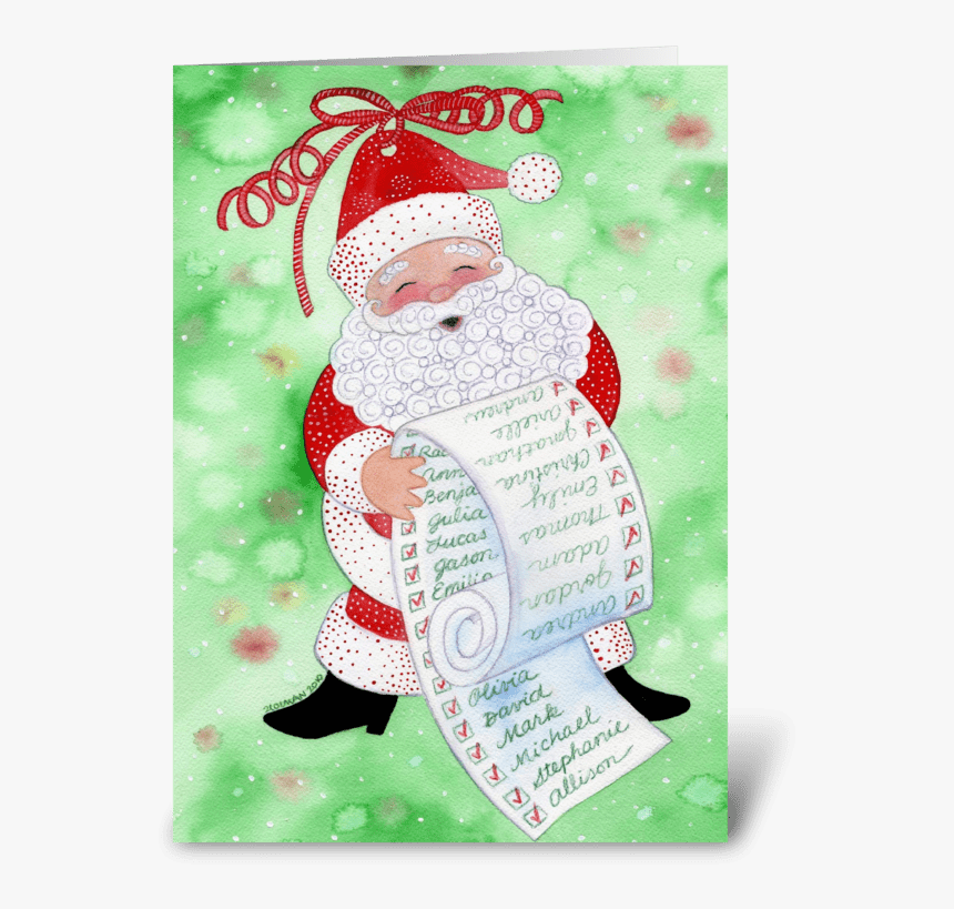Santa & His List Christmas Card Greeting Card - Illustration, HD Png Download