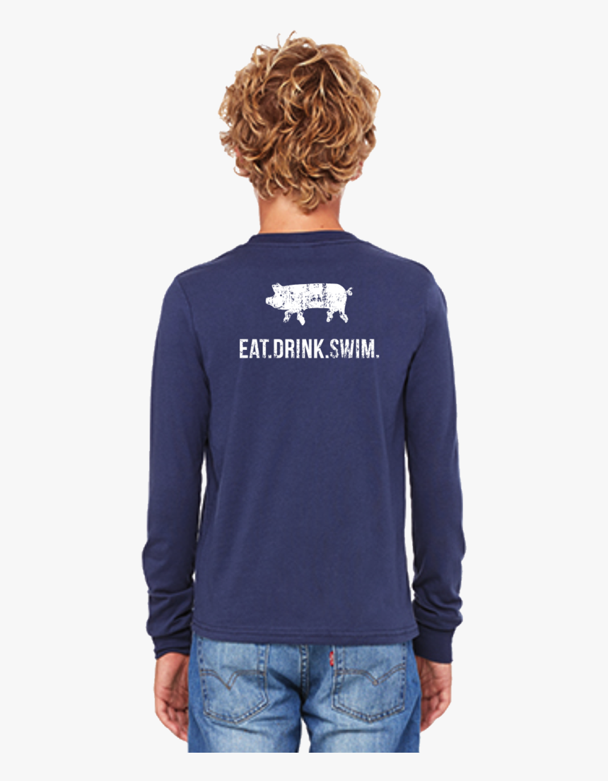 Eat - Drink - Swim - Tee - Kid S Long Sleeve Navy - Long-sleeved T-shirt, HD Png Download