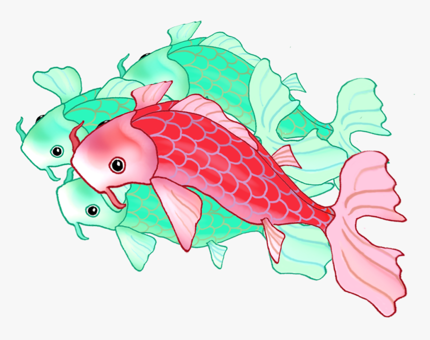 Three Green One Red Koi Fish, HD Png Download