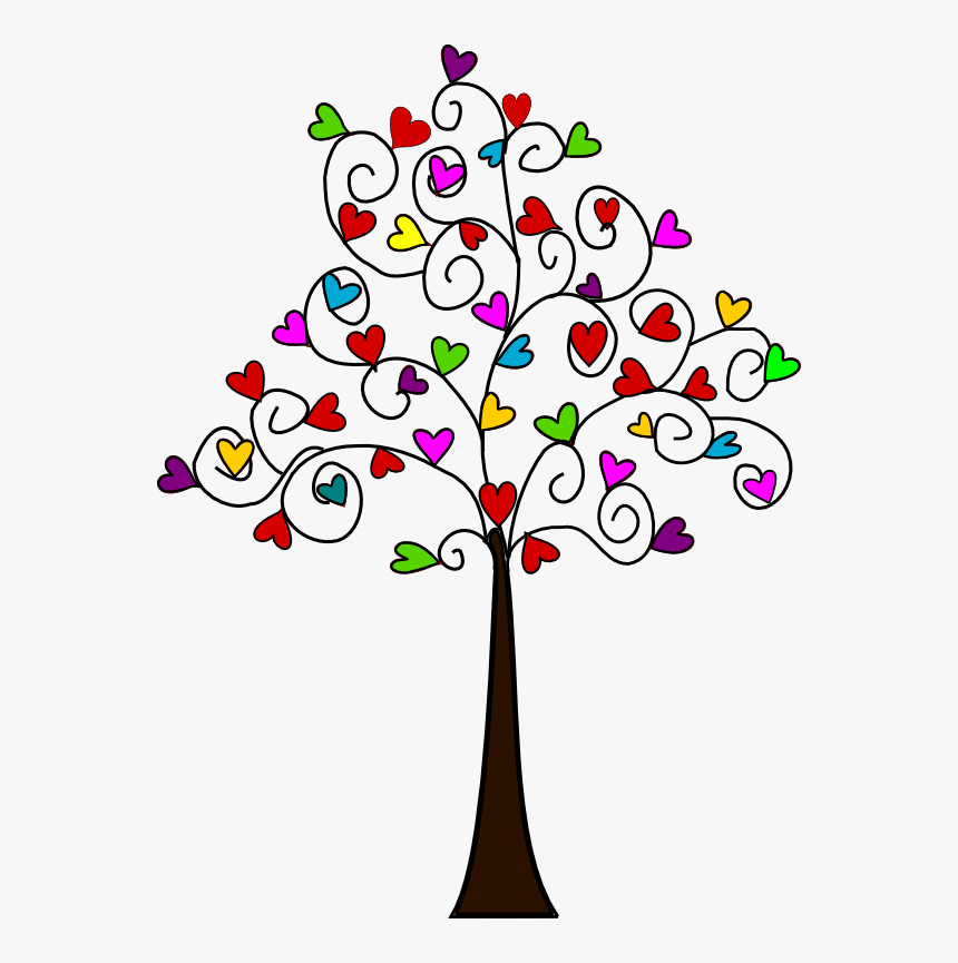 Tree Of Multicoloured Heartshaped Leaves - Dibujo De Arbol Con Corazones, HD Png Download