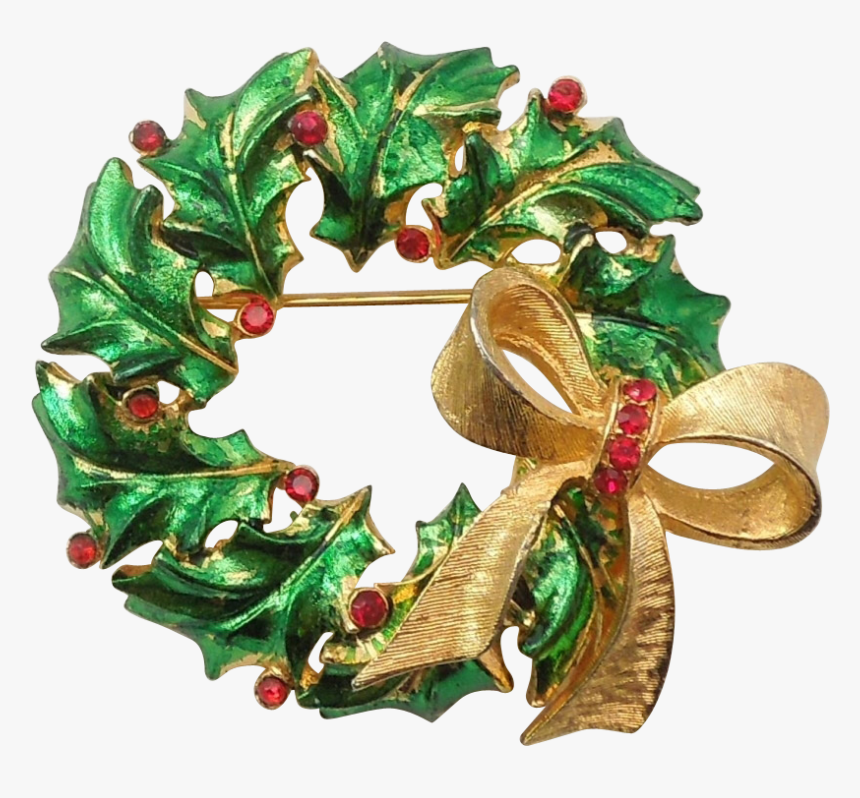 Mylu Green Christmas Holly Wreath Pin With Red Stones - Wreath, HD Png Download