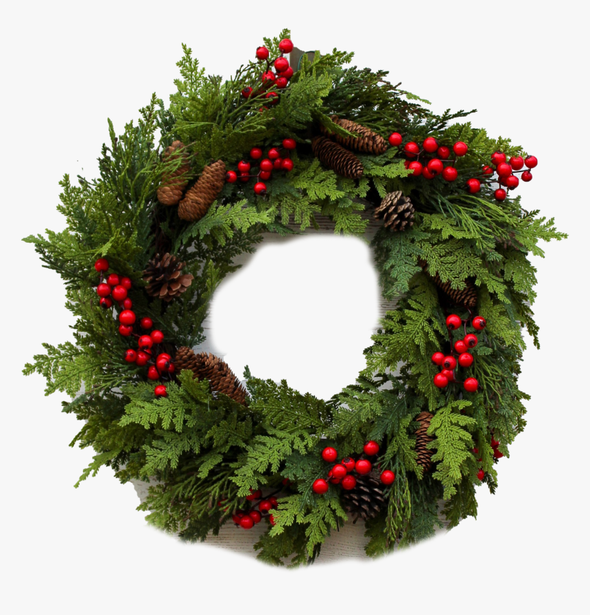Red Christmas Wreath Transparent Png - Berry And Holly Wreath With Pinecones, Png Download