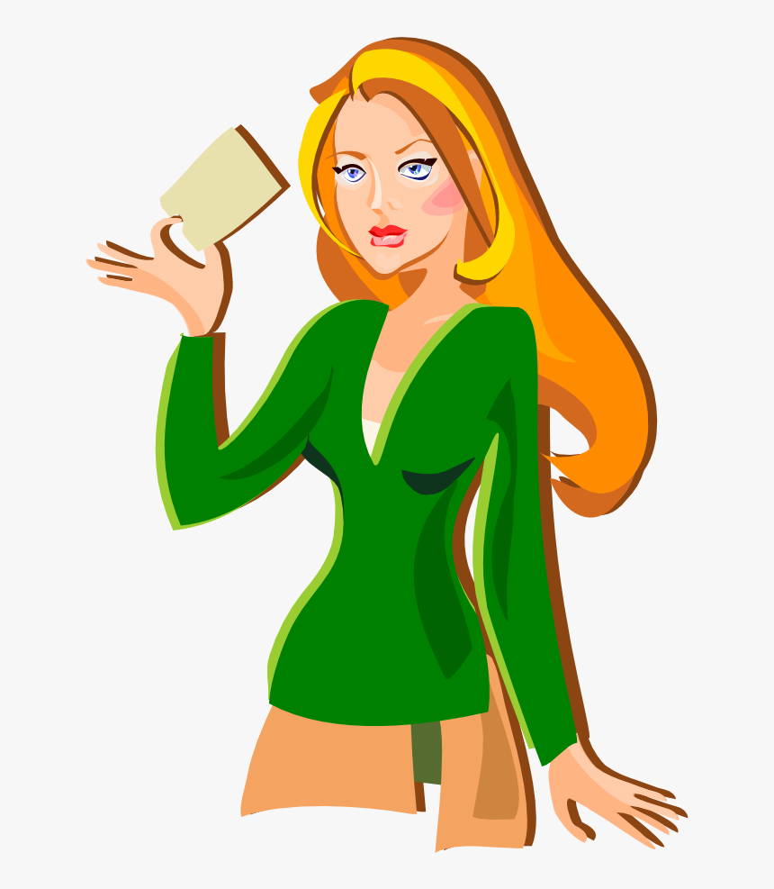 Redhead Holding A Card - Girl Holding A Bell Clipart, HD Png Download