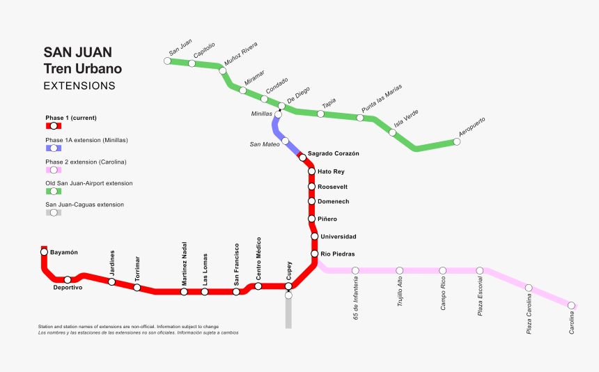 San Juan Tren Urbano Extensions - Tren Urbano Map, HD Png Download