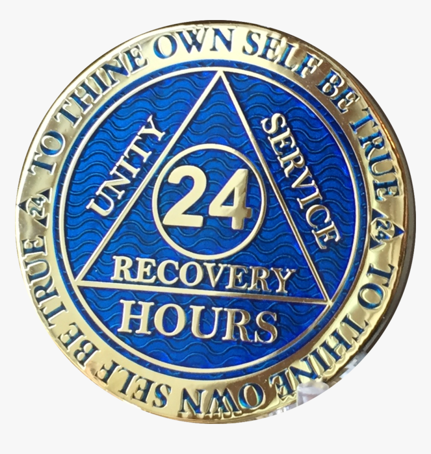 24 Hours Aa Medallion Reflex Blue Gold Plated Alcoholics - Emblem, HD Png Download