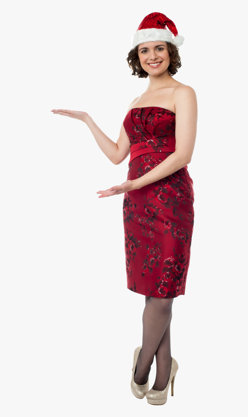 Woman With Red Christmas Hat Png Image - Png Girl Santa Claus, Transparent Png