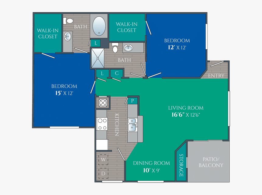 Two Bedroom Apartment - Floor Plan, HD Png Download