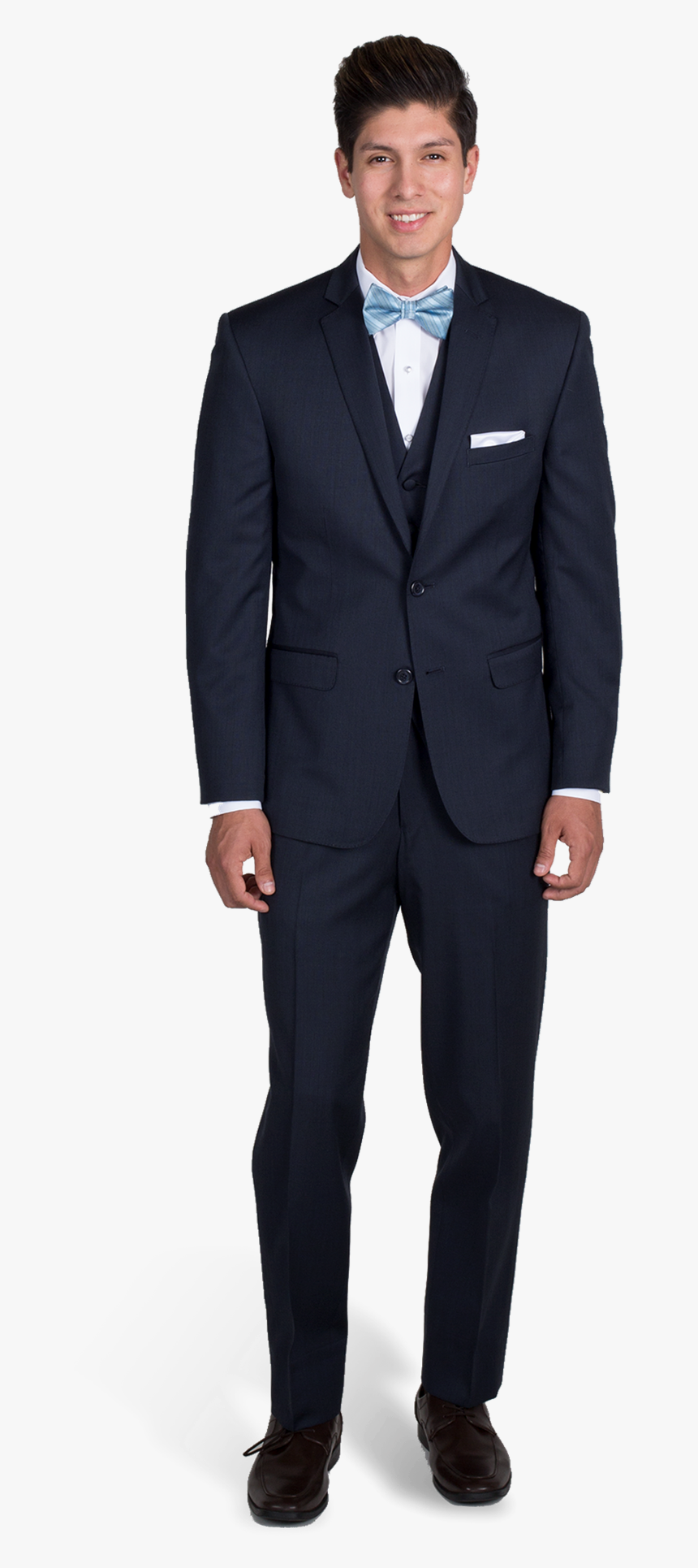 Navy Blue Notch Lapel Suit - Man Standing In A Suit, HD Png Download