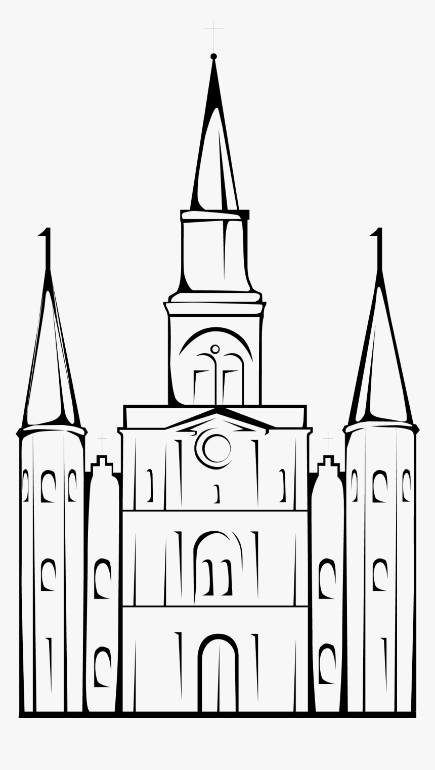 Image Free Library Cathedral Drawing Outline - St Louis Cathedral Black And White Drawing, HD Png Download