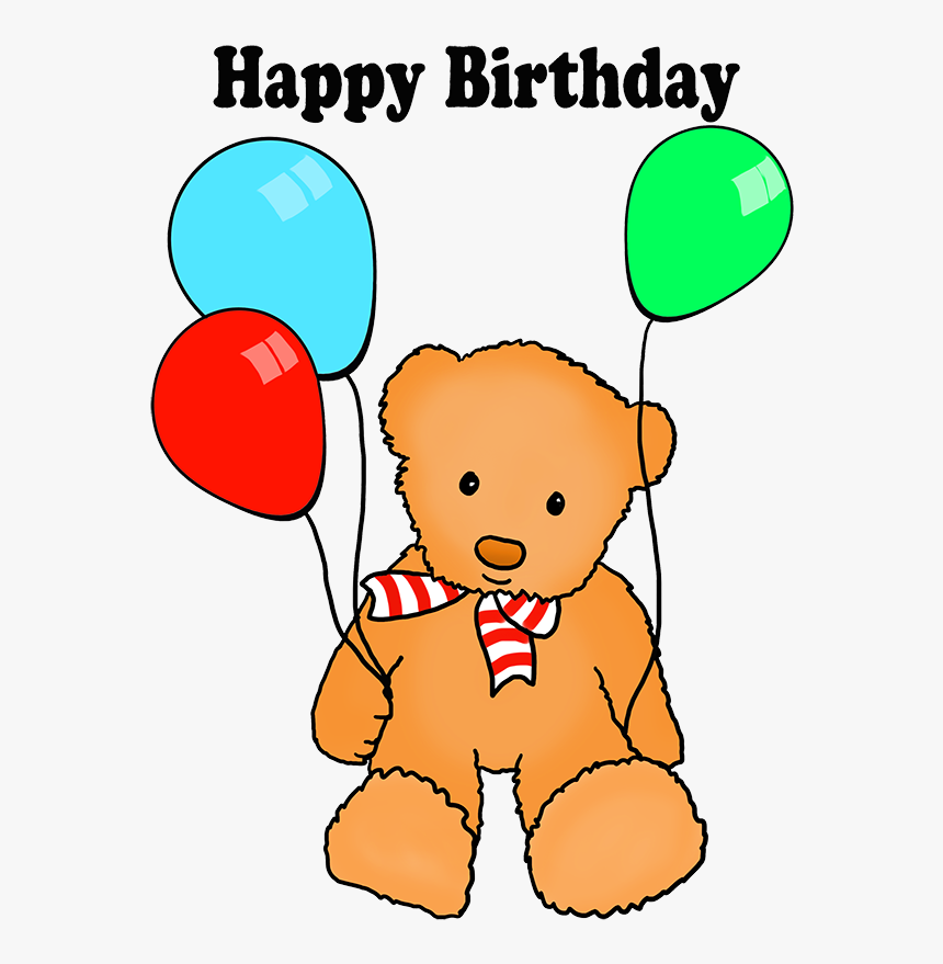 Cute Happy Birthday Greeting Teddy Balloons - Teddy Bears Birthday Colouring Sheet, HD Png Download