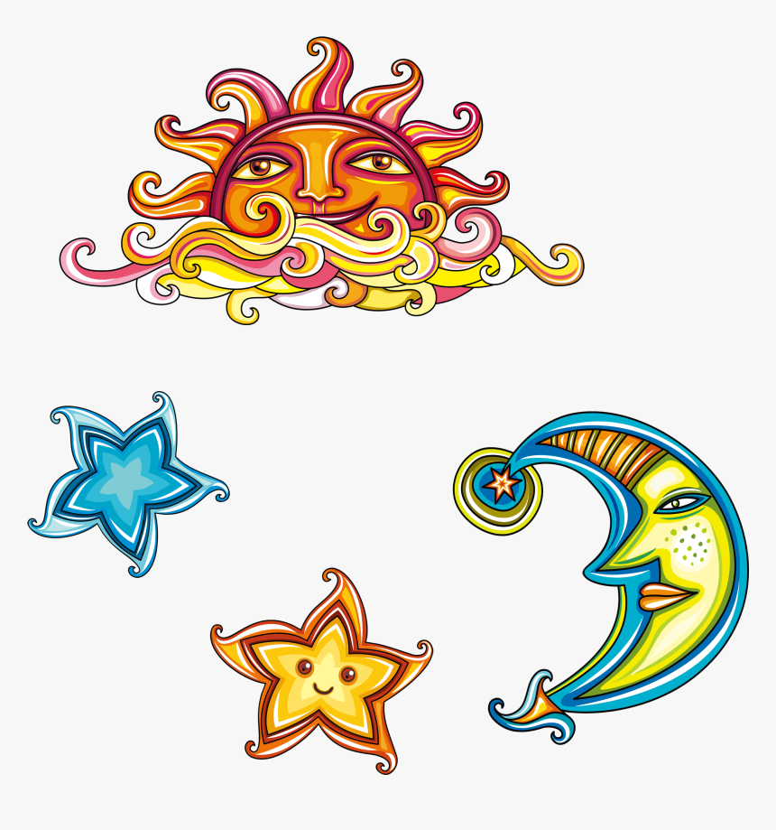 Transparent Stars Clipart Png - Sol Estrellas Lunas Animados, Png Download
