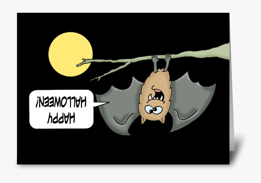Halloween Card With Cute Bat Upsidedown Greeting Card - Cartoon, HD Png Download