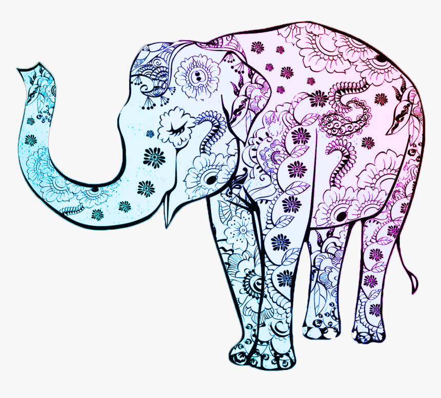 Blue Floral Elephant Clip Arts - Henna Elephant Png, Transparent Png