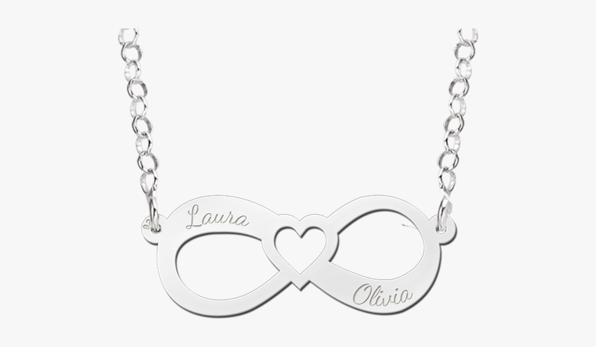 Silver Infinity Necklace With Two Names - Naamketting, HD Png Download