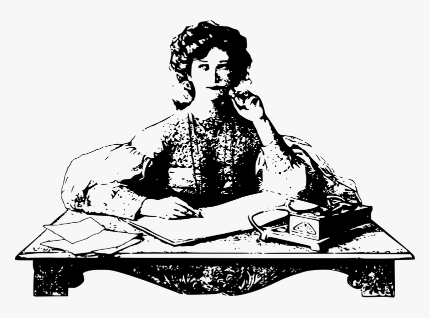 Woman, Thinking, Sitting, Desk, Writing, Write, Table - Writer Png, Transparent Png