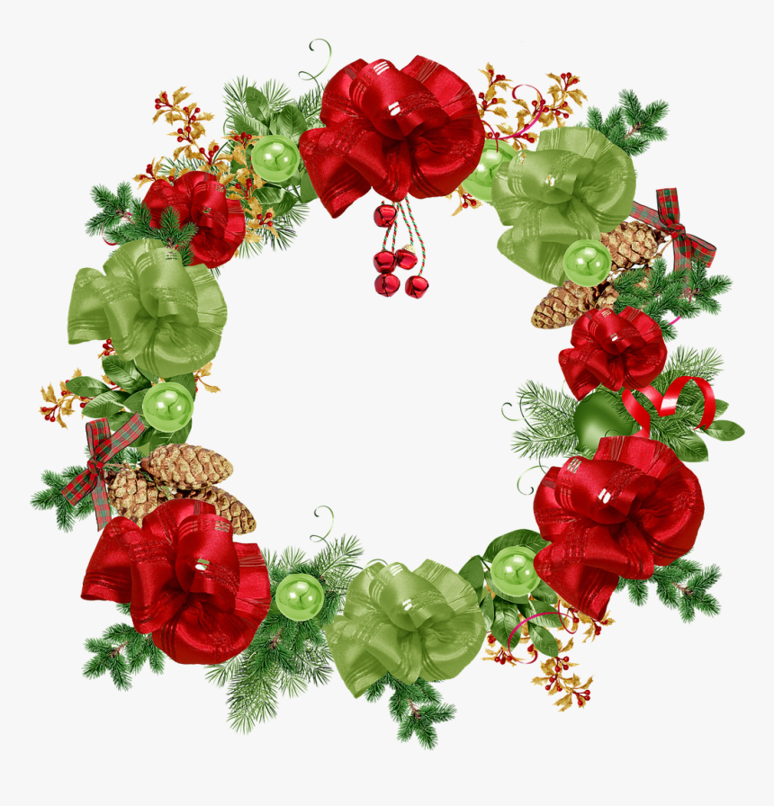 Crown, Christmas, Foliage, Green, Red, Bowls, Ribbon - Christmas Day, HD Png Download