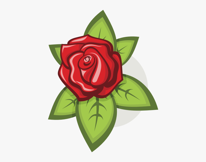 Red Flower And Leaves - Rose, HD Png Download
