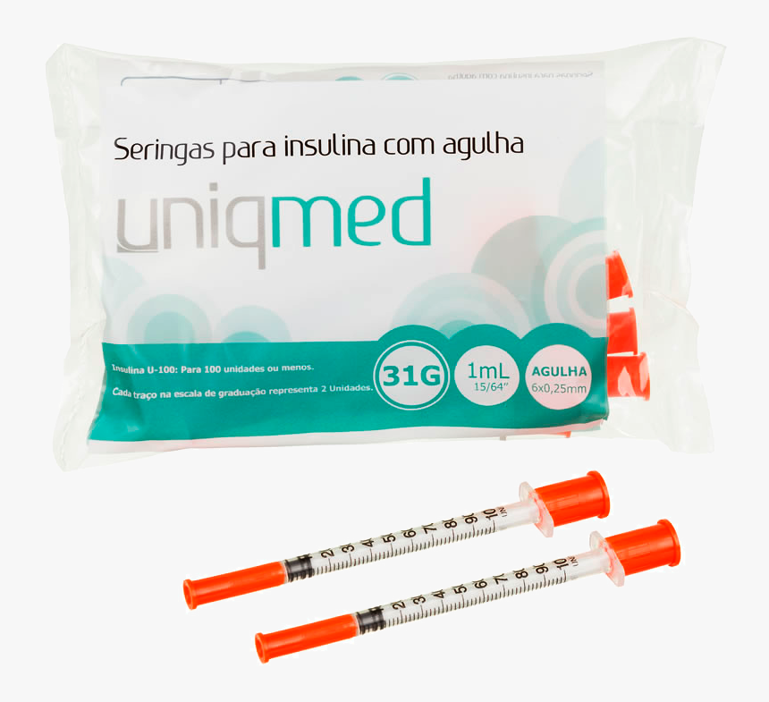 Seringa Para Insulina 1ml Ag 6mm 31g Pacote C/ 10und - Seringa De Insulina Uniqmed, HD Png Download