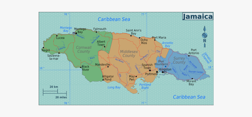 Jamaica Map, HD Png Download
