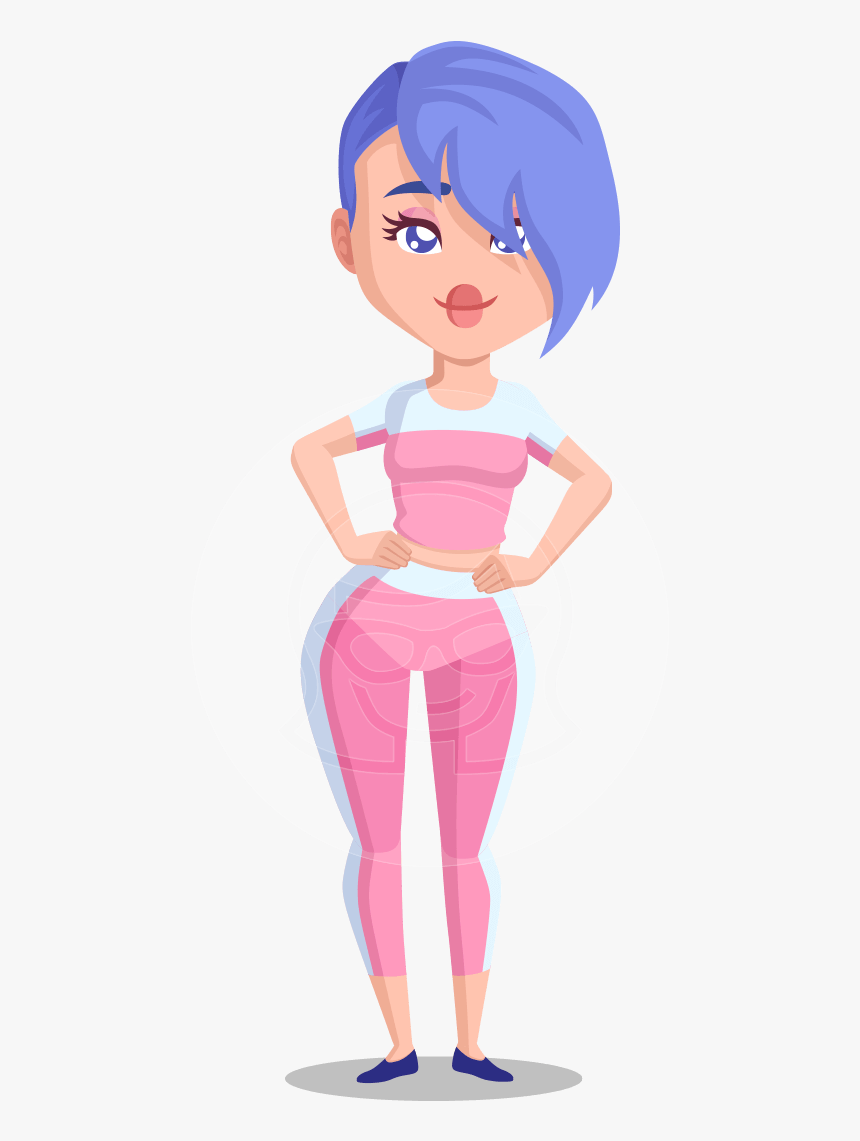 Flat Fitness Girl Cartoon Vector Character Aka Bridget - Standing Cartoon Png Girl, Transparent Png