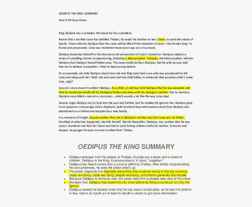 Oedipus The King Summary, HD Png Download