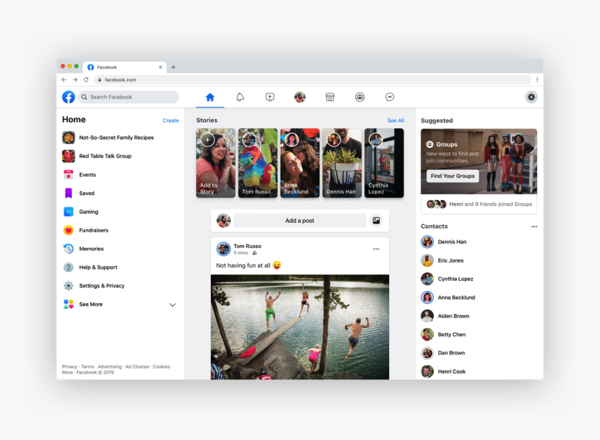 Facebook New Layout 2019, HD Png Download