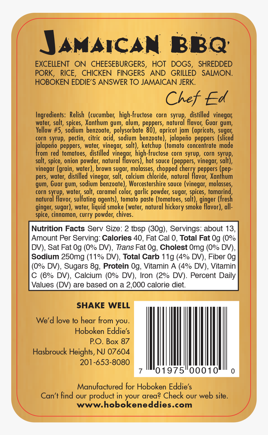 Jamaican Bbq 14 Oz Back, HD Png Download